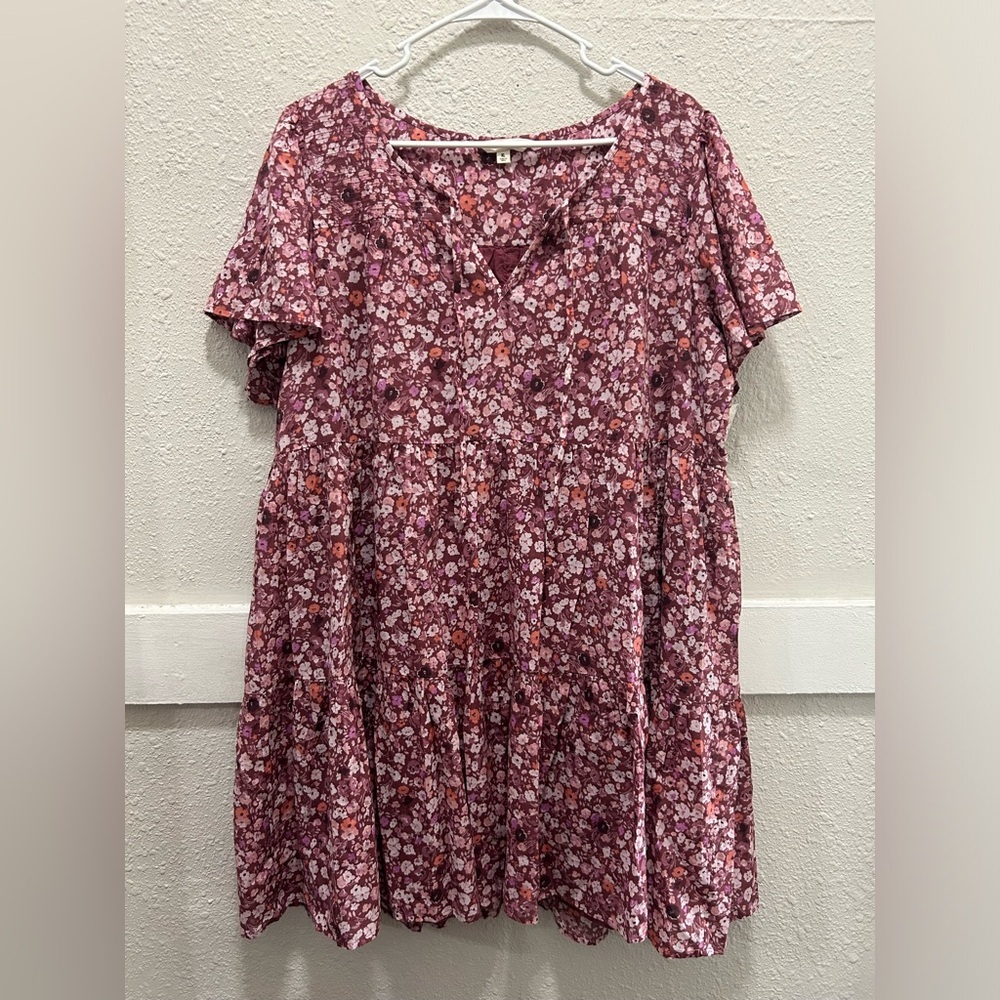 Lucky Brand Floral Printed Tiered Mini Dress in Mauve Multi NEW XL - Picture 4 of 10